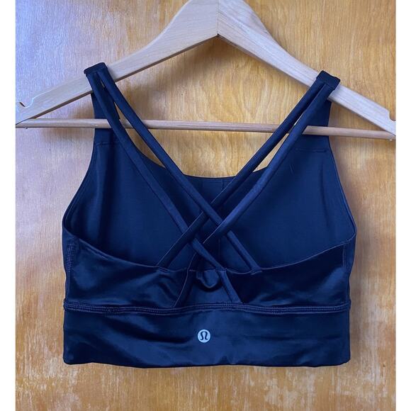 Lululemon ENERGY LONGLINE BRA CROSSBACK STRAPPY Shine Foil Black LW2DSTS Sz 6 - Picture 4 of 5